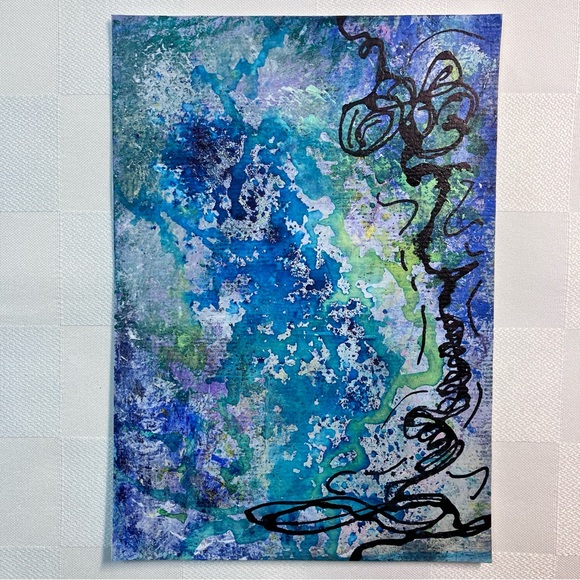 Original Abstract Framed Acrylic Ornate Line Art Painting, 5x7 - Picture 2 of 12